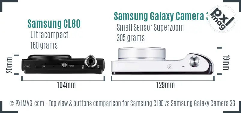 Samsung CL80 vs Samsung Galaxy Camera 3G top view buttons comparison