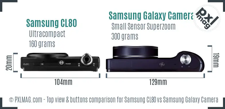 Samsung CL80 vs Samsung Galaxy Camera top view buttons comparison