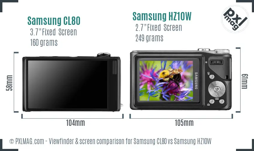 Samsung CL80 vs Samsung HZ10W Screen and Viewfinder comparison