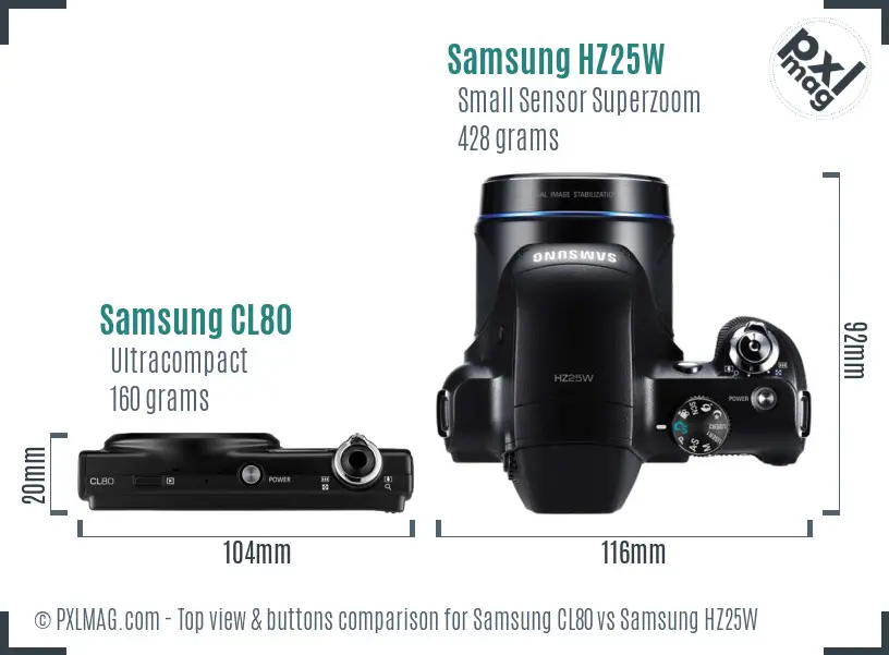 Samsung CL80 vs Samsung HZ25W top view buttons comparison