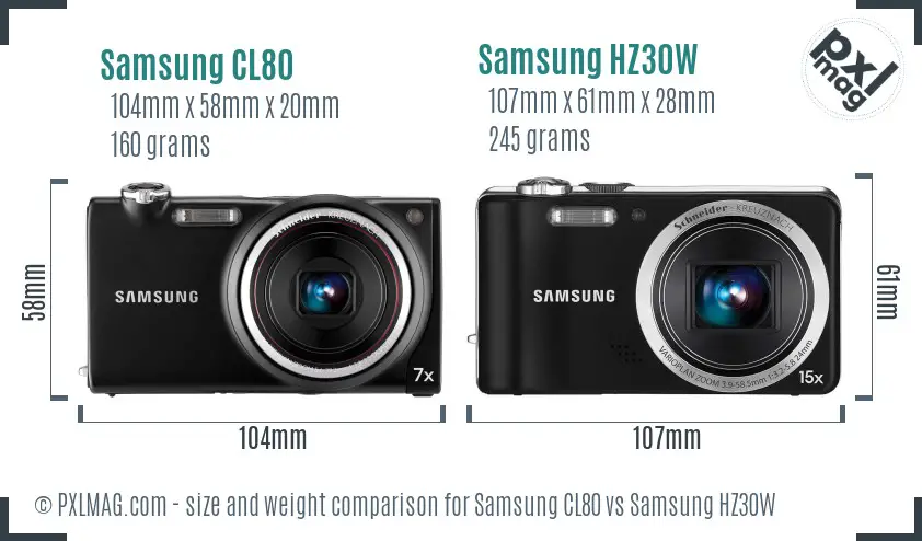 Samsung CL80 vs Samsung HZ30W size comparison