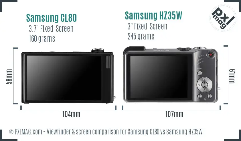 Samsung CL80 vs Samsung HZ35W Screen and Viewfinder comparison