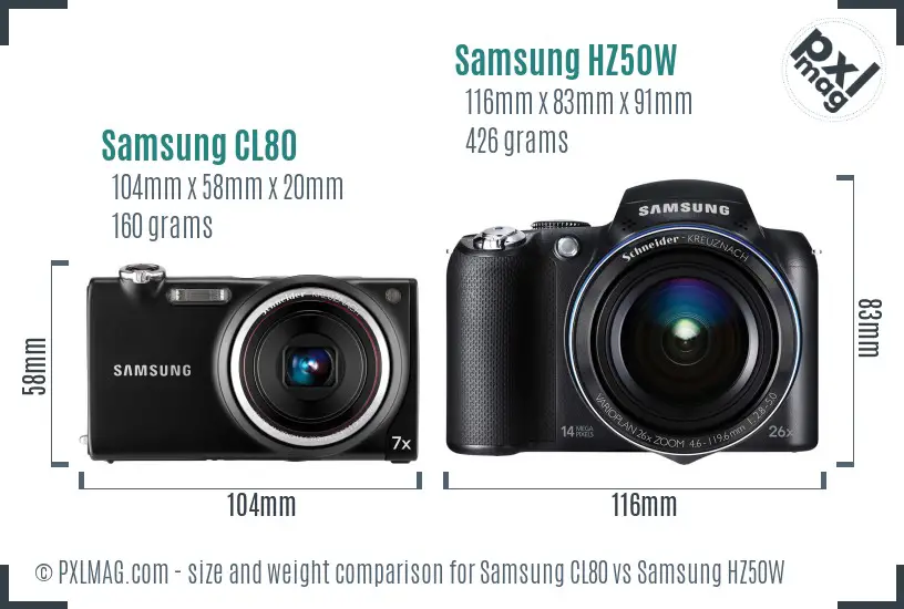 Samsung CL80 vs Samsung HZ50W size comparison