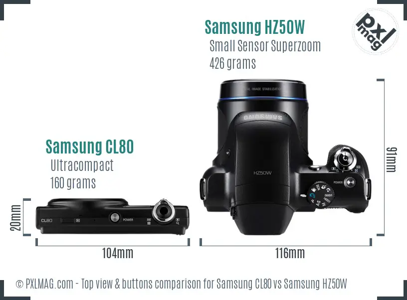 Samsung CL80 vs Samsung HZ50W top view buttons comparison