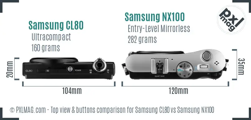 Samsung CL80 vs Samsung NX100 top view buttons comparison