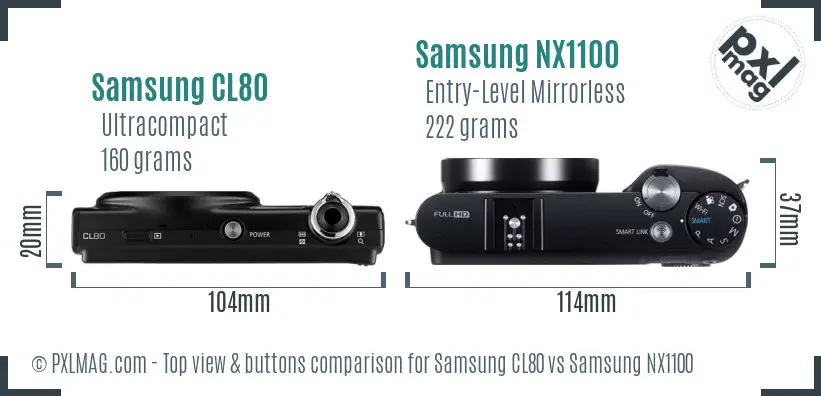 Samsung CL80 vs Samsung NX1100 top view buttons comparison