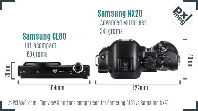 Samsung CL80 vs Samsung NX20 top view buttons comparison