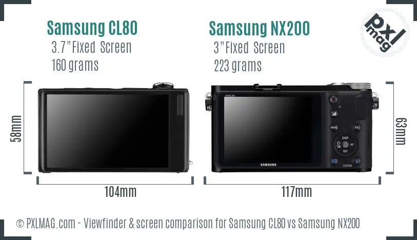 Samsung CL80 vs Samsung NX200 Screen and Viewfinder comparison