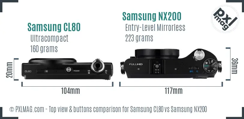 Samsung CL80 vs Samsung NX200 top view buttons comparison