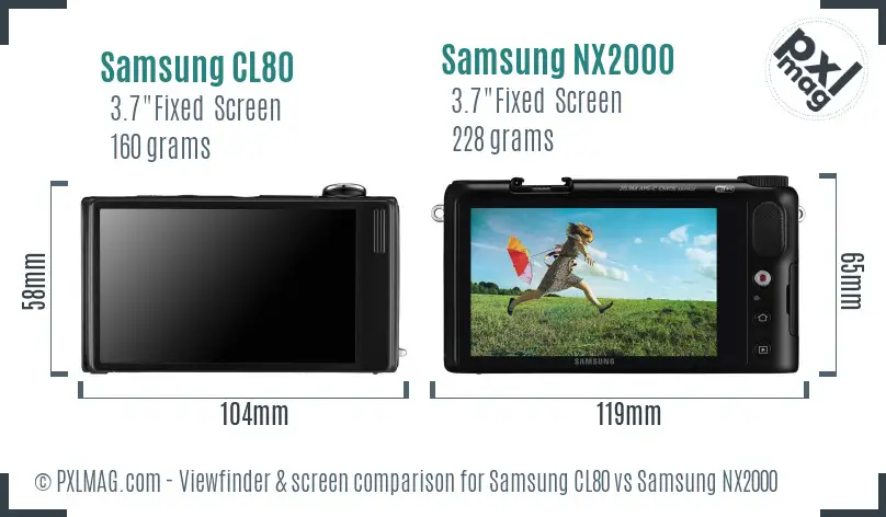 Samsung CL80 vs Samsung NX2000 Screen and Viewfinder comparison