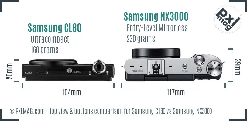 Samsung CL80 vs Samsung NX3000 top view buttons comparison