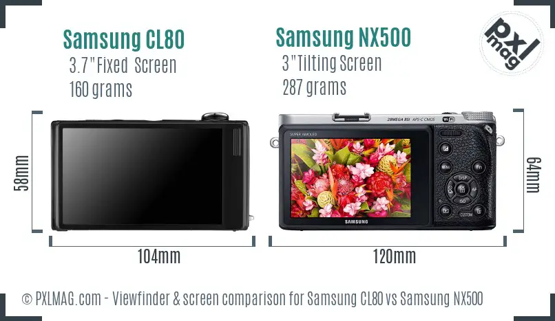 Samsung CL80 vs Samsung NX500 Screen and Viewfinder comparison