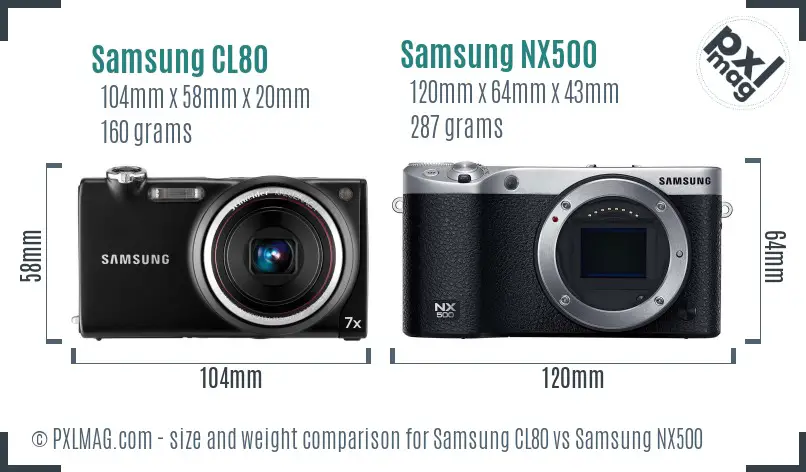 Samsung CL80 vs Samsung NX500 size comparison