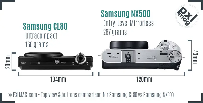 Samsung CL80 vs Samsung NX500 top view buttons comparison
