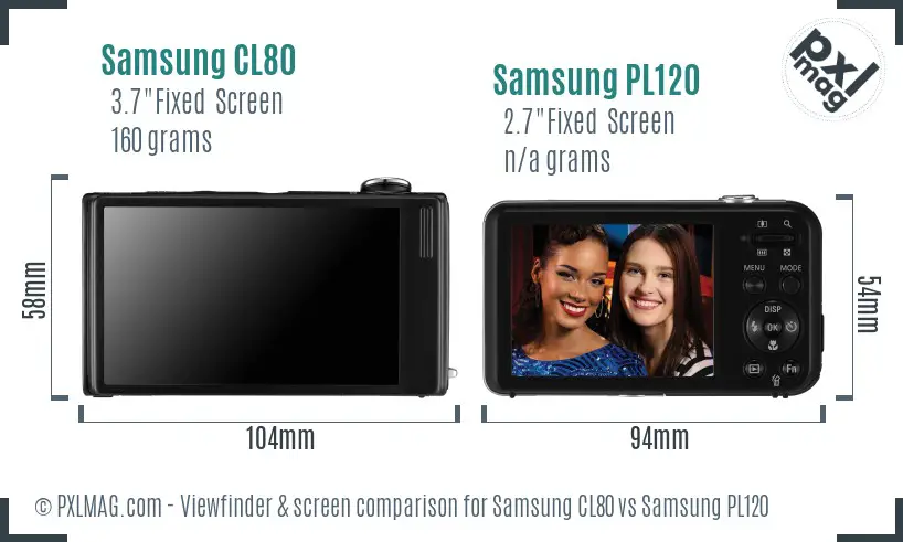 Samsung CL80 vs Samsung PL120 Screen and Viewfinder comparison