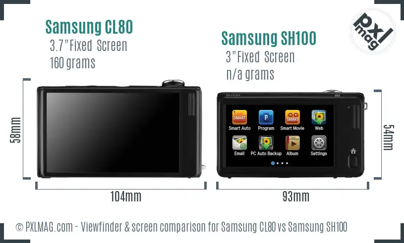 Samsung CL80 vs Samsung SH100 Screen and Viewfinder comparison