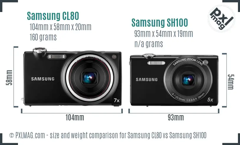 Samsung CL80 vs Samsung SH100 size comparison