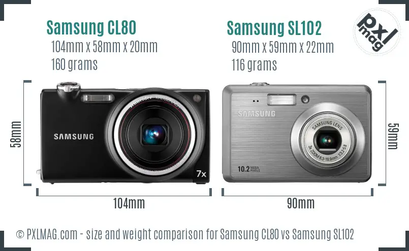 Samsung CL80 vs Samsung SL102 size comparison