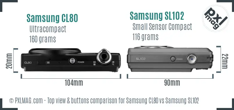 Samsung CL80 vs Samsung SL102 top view buttons comparison