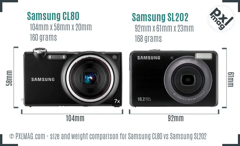 Samsung CL80 vs Samsung SL202 size comparison