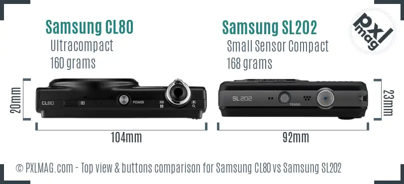 Samsung CL80 vs Samsung SL202 top view buttons comparison