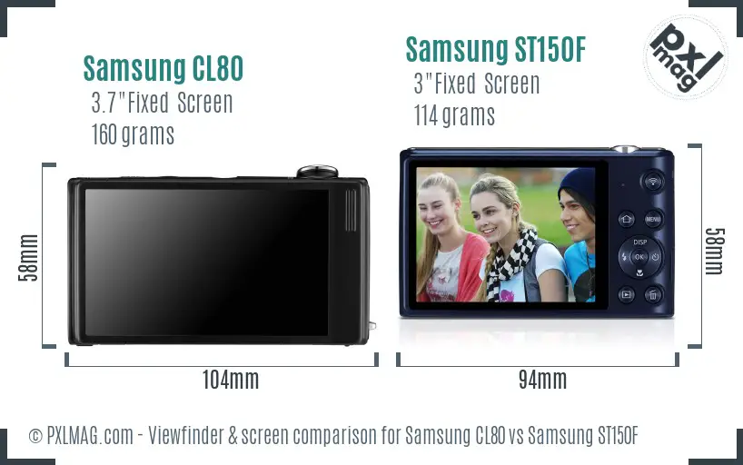 Samsung CL80 vs Samsung ST150F Screen and Viewfinder comparison