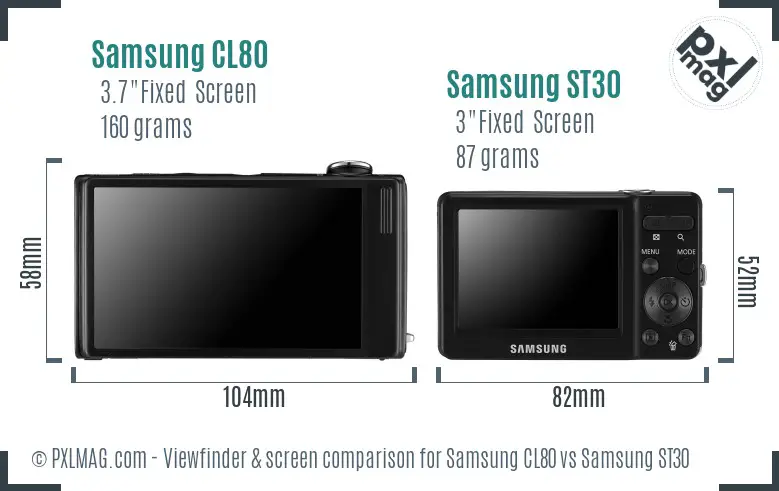 Samsung CL80 vs Samsung ST30 Screen and Viewfinder comparison