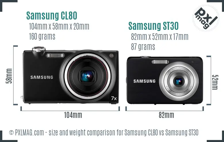 Samsung CL80 vs Samsung ST30 size comparison
