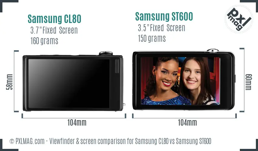 Samsung CL80 vs Samsung ST600 Screen and Viewfinder comparison