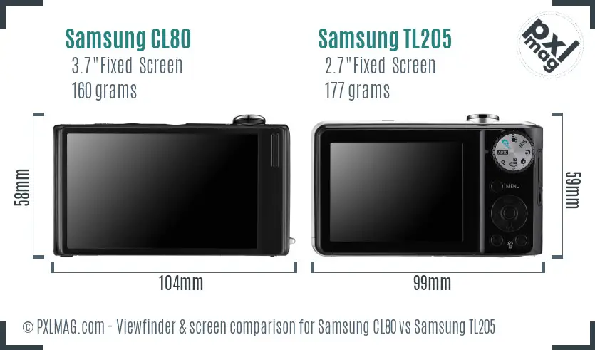 Samsung CL80 vs Samsung TL205 Screen and Viewfinder comparison