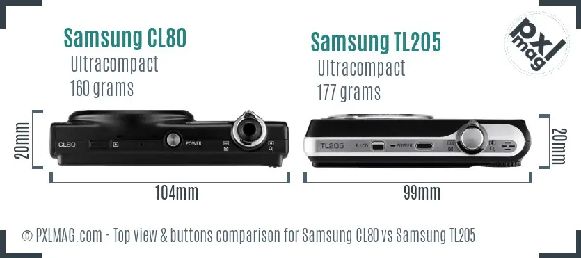 Samsung CL80 vs Samsung TL205 top view buttons comparison