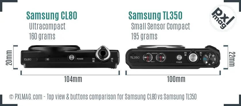 Samsung CL80 vs Samsung TL350 top view buttons comparison