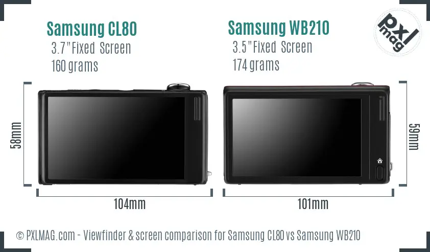 Samsung CL80 vs Samsung WB210 Screen and Viewfinder comparison