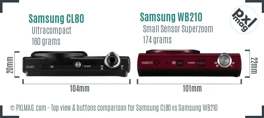 Samsung CL80 vs Samsung WB210 top view buttons comparison