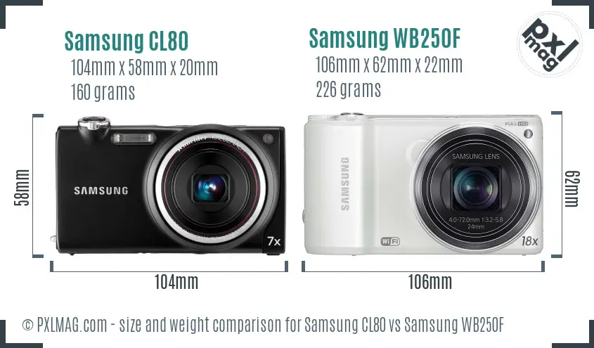 Samsung CL80 vs Samsung WB250F size comparison