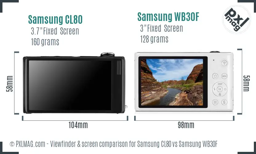 Samsung CL80 vs Samsung WB30F Screen and Viewfinder comparison