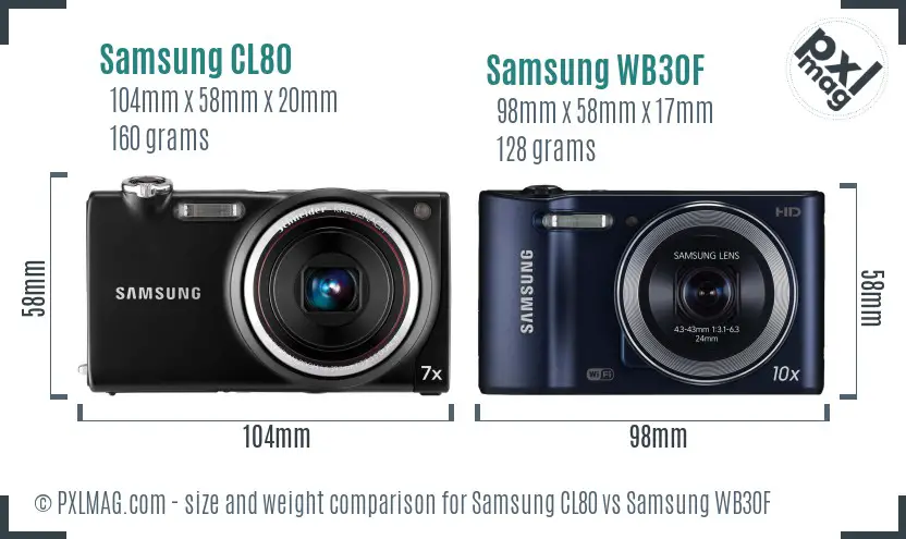 Samsung CL80 vs Samsung WB30F size comparison