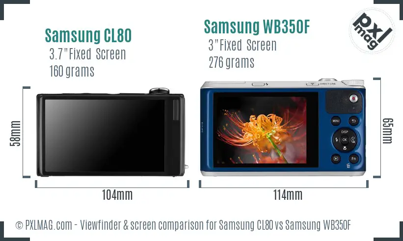 Samsung CL80 vs Samsung WB350F Screen and Viewfinder comparison