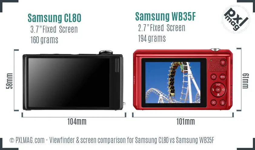 Samsung CL80 vs Samsung WB35F Screen and Viewfinder comparison