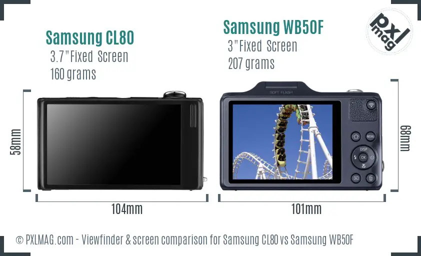 Samsung CL80 vs Samsung WB50F Screen and Viewfinder comparison