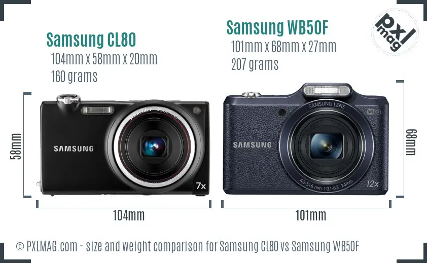 Samsung CL80 vs Samsung WB50F size comparison