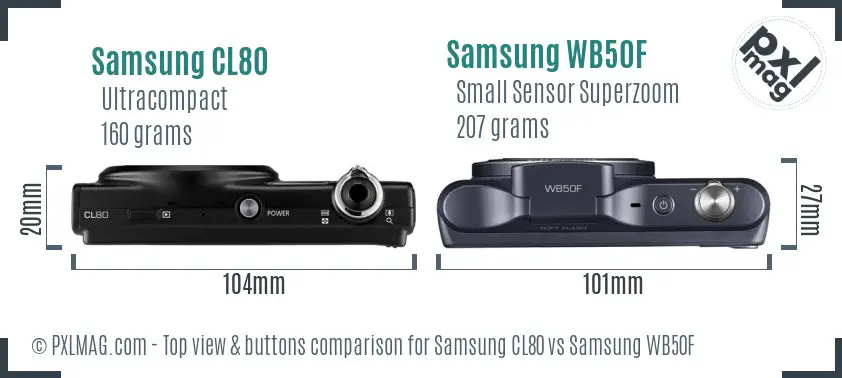 Samsung CL80 vs Samsung WB50F top view buttons comparison