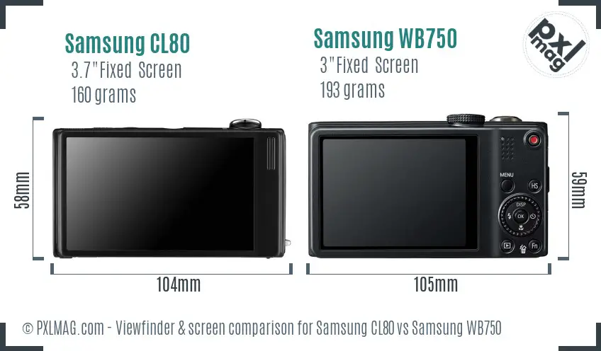 Samsung CL80 vs Samsung WB750 Screen and Viewfinder comparison