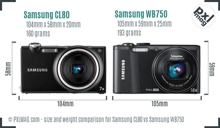 Samsung CL80 vs Samsung WB750 size comparison