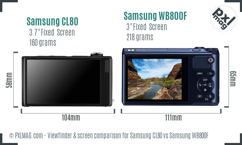 Samsung CL80 vs Samsung WB800F Screen and Viewfinder comparison