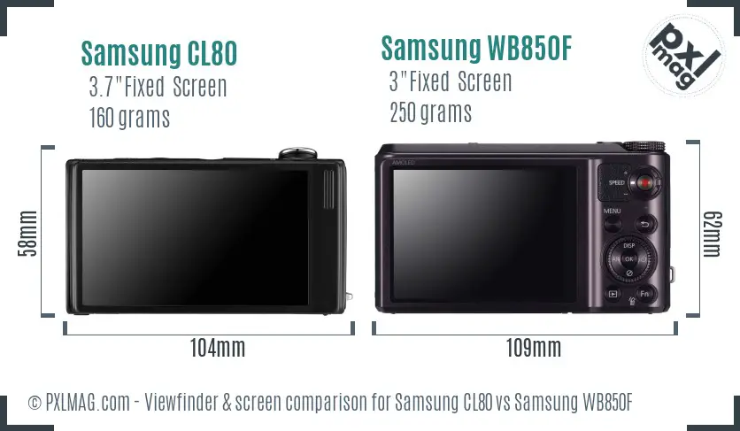 Samsung CL80 vs Samsung WB850F Screen and Viewfinder comparison