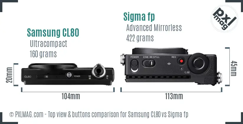 Samsung CL80 vs Sigma fp top view buttons comparison