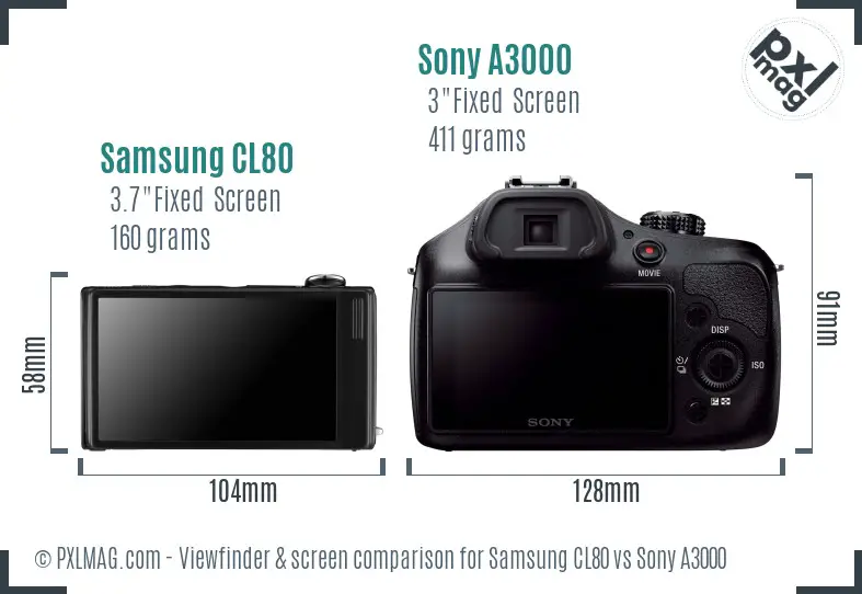 Samsung CL80 vs Sony A3000 Screen and Viewfinder comparison