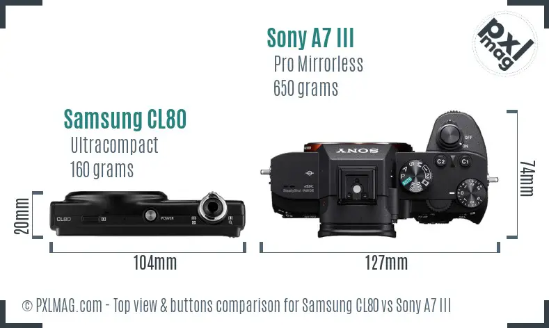 Samsung CL80 vs Sony A7 III top view buttons comparison
