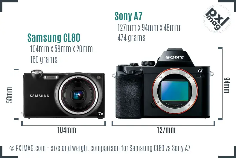 Samsung CL80 vs Sony A7 size comparison